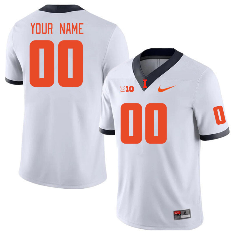 Custom Illinois Fighting Illini Name And Number College Football Jerseys Stitched-White - Click Image to Close